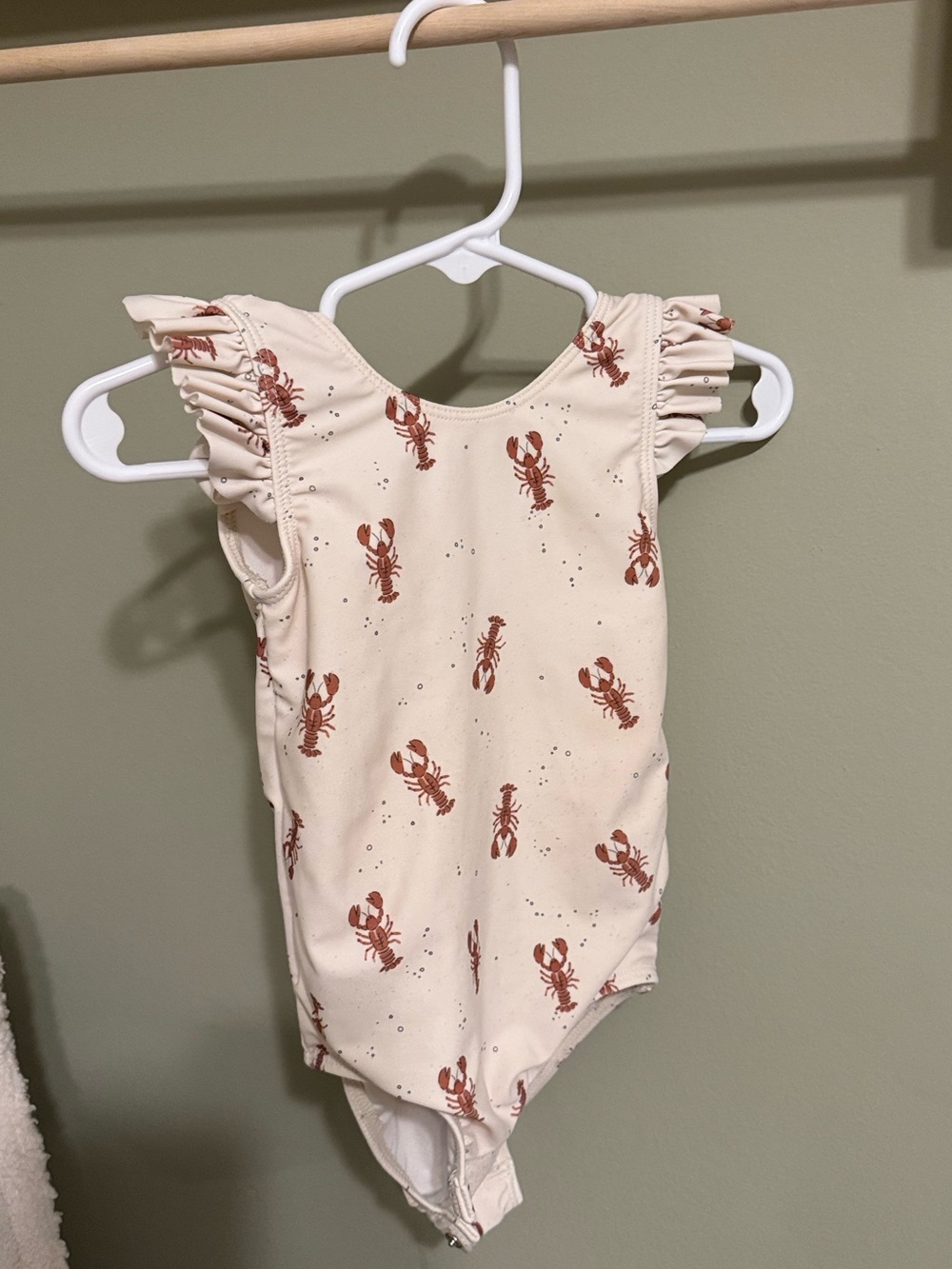 Cream Lobster Print Ruffle Sleeve One-Piece Swimsuit